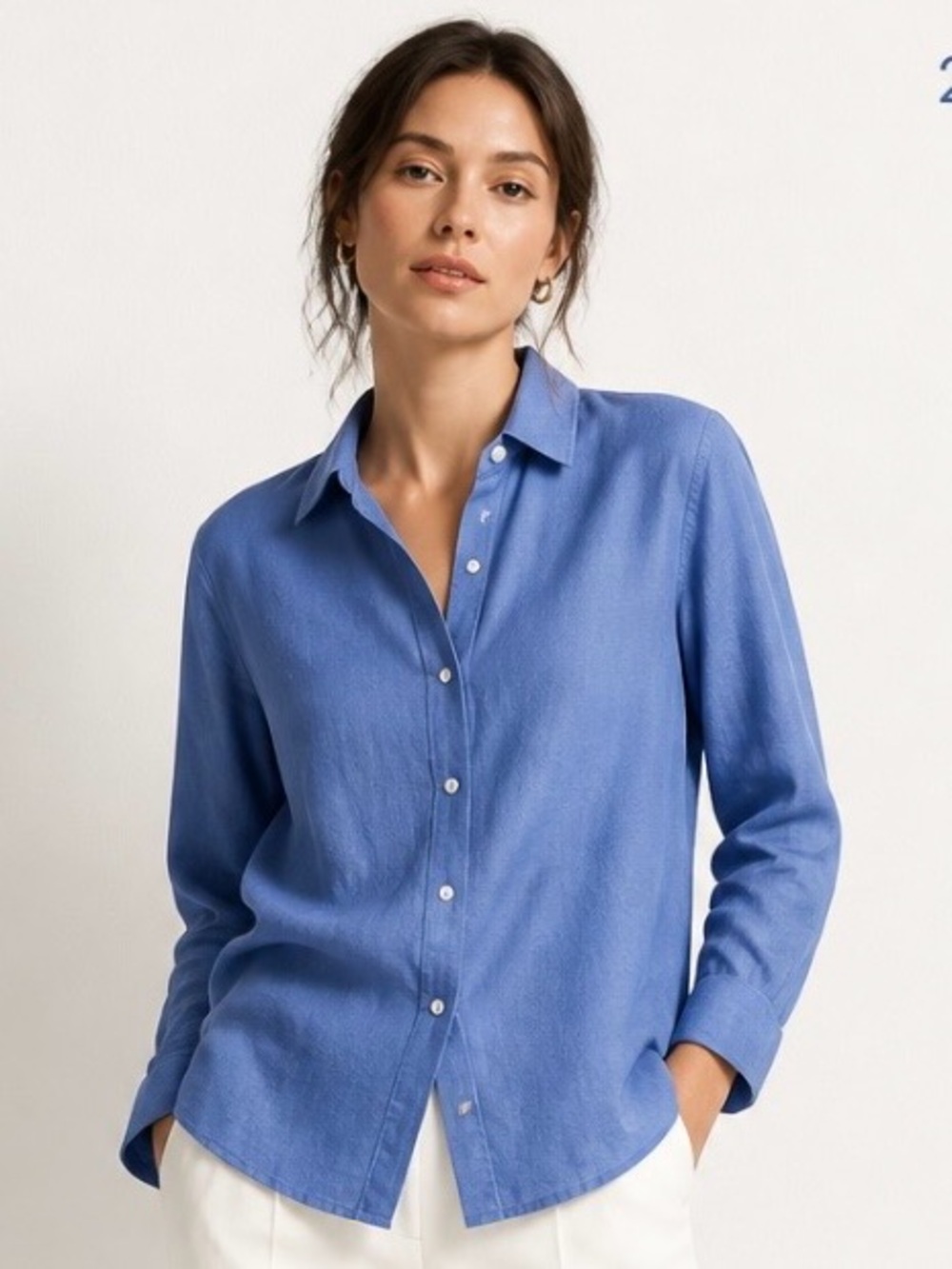 J MCLAUGHLIN Shirt 100% Linen Top Button Down Women’s Long Sleeve Cuff Blue M
